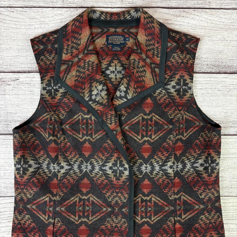 Pendleton Virgin Wool Longline Southwestern Aztec Zip Vest